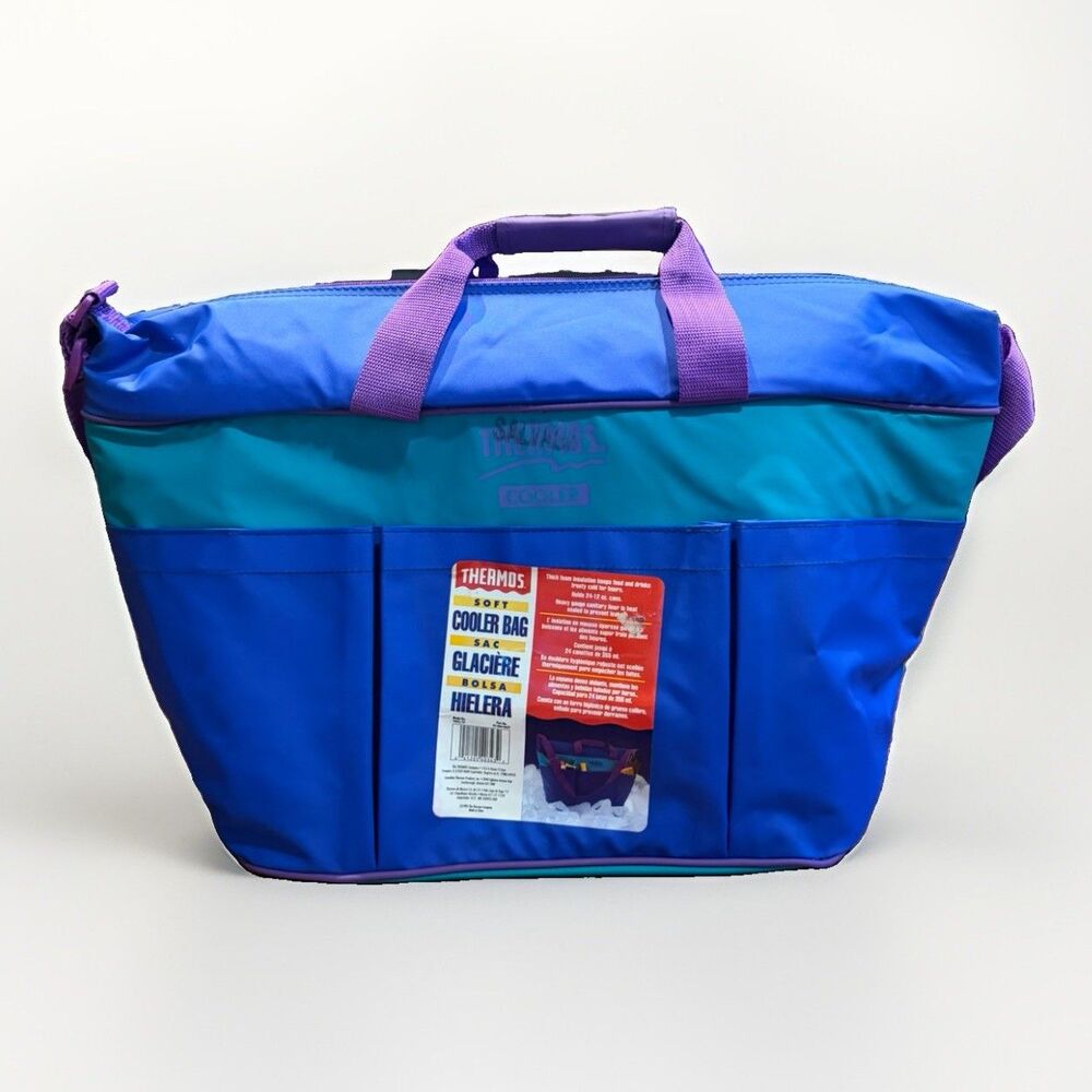 Vintage 1995 Thermos 24 Can Soft Cooler Bag Teal Purple NOS Flaws